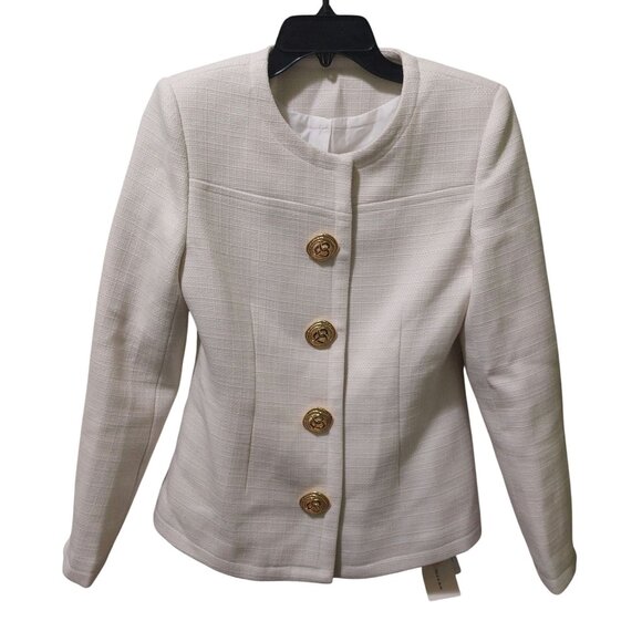 Commense Jackets & Blazers - NWT Commense Women's Medium White Textured Blazer Gold Buttons~Shoulder Pads
